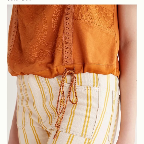 NWT Anthropologie embroidered tank with lace straps and rope tie - Picture 2 of 9